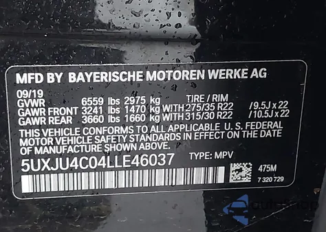 2020 BMW X5 M50I from USA, damaged, VIN 5UXJU4C04LLE46037